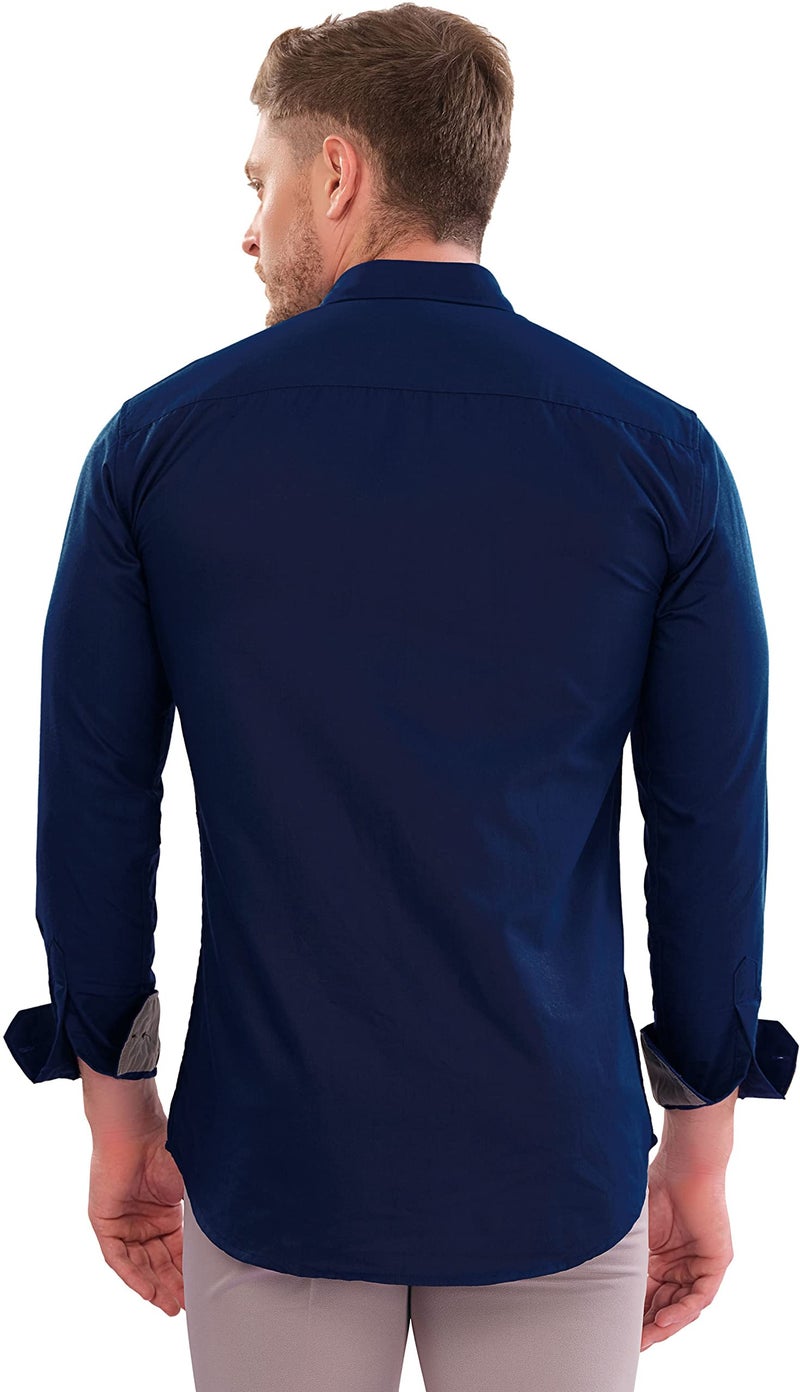 LookMark Men's Cotton Blend Stitched Solid Full Sleeve Shirt(Shirt 04-L) Blue - Image 4