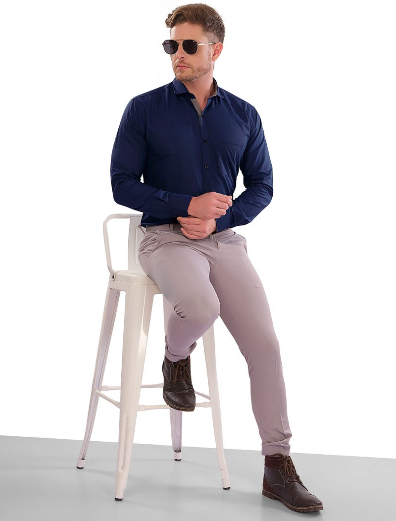 LookMark Men's Cotton Blend Stitched Solid Full Sleeve Shirt(Shirt 04-L) Blue - Image 5