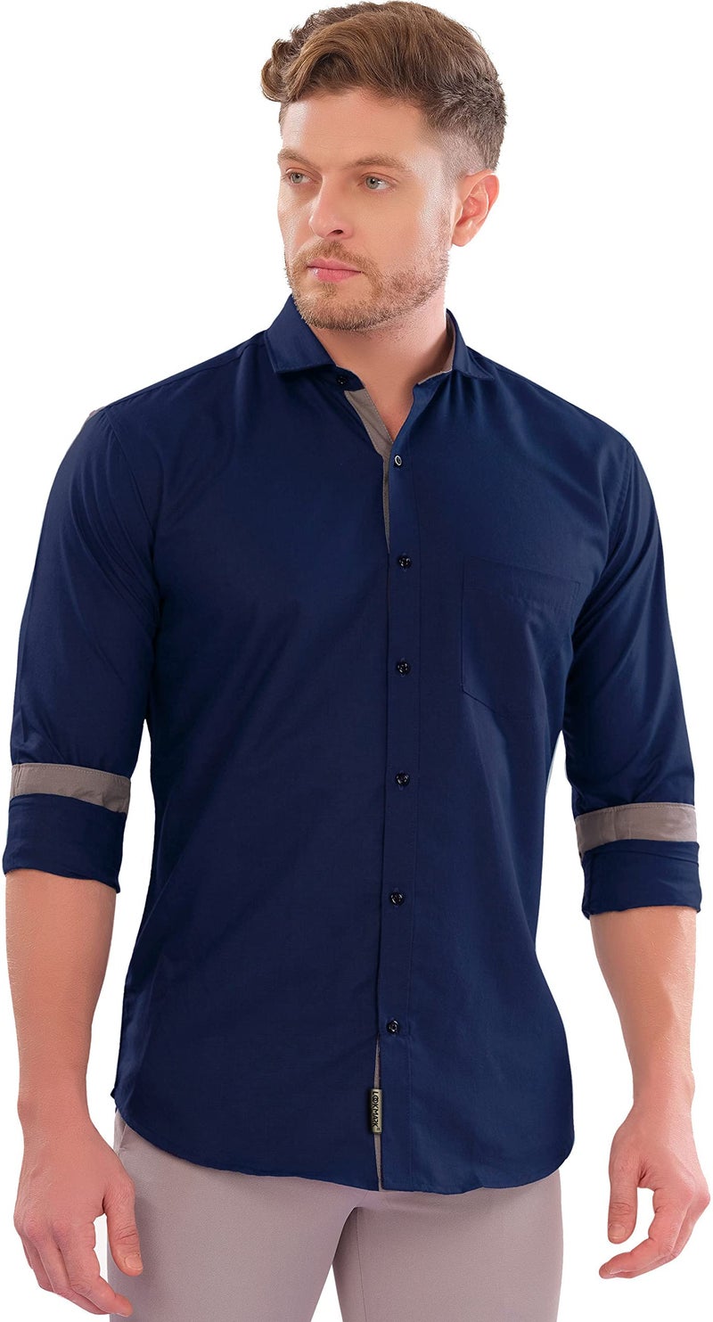 LookMark Men's Cotton Blend Stitched Solid Full Sleeve Shirt(Shirt 04-L) Blue - Image 2