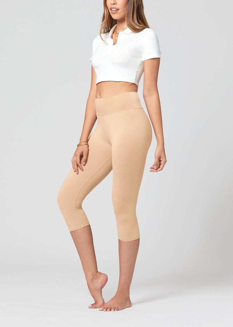 Conceited Capri Leggings for Women - High Waisted - Soft - Casual - Beige Nude - Small - Medium - Image 3
