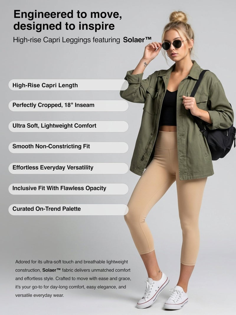 Conceited Capri Leggings for Women - High Waisted - Soft - Casual - Beige Nude - Small - Medium - Image 4