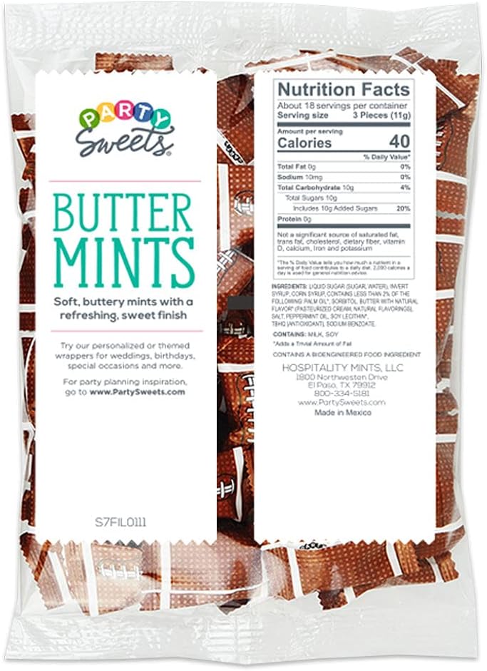 Party Sweets Football Buttermints - 300 Individually Wrapped Mints in 7-Ounce Bags (Pack of 6) - Image 2