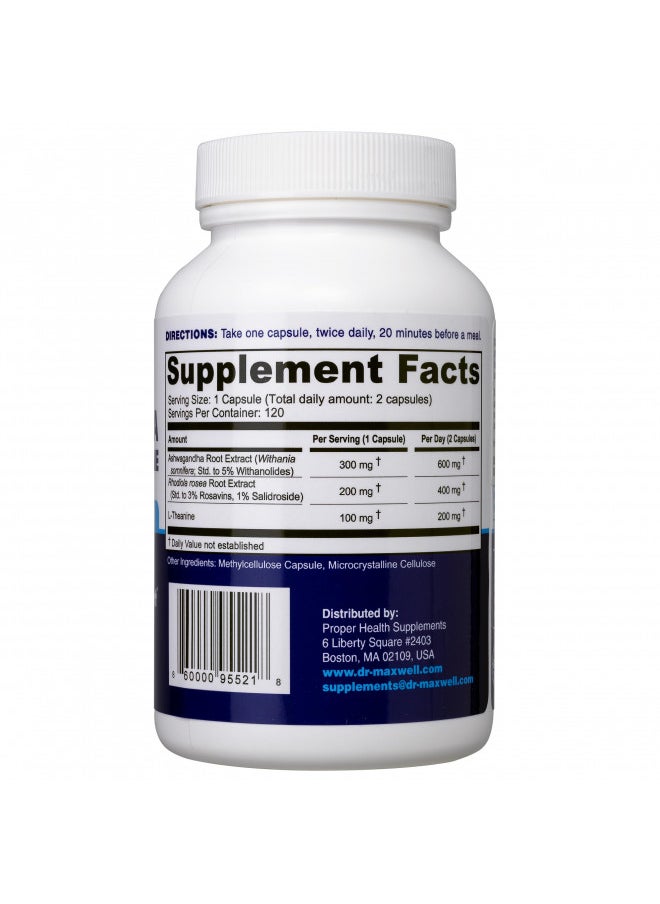 Dr. Maxwell Cortisol Manager Supplement, Supports Relaxation, Mood & Sleep in Times of Occasional Stress, Ashwagandha Rhodiola Adaptogens Supplements, Helps Maintain Normal Cortisol Levels, 120 Capsules, USA  - Image 2