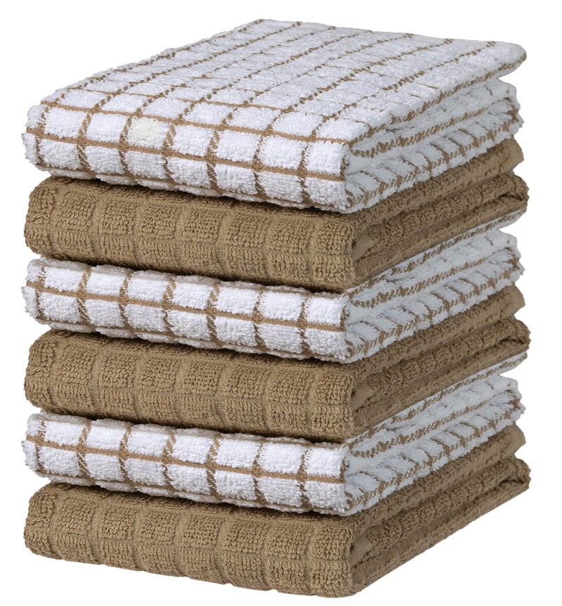 Bumble Towels مناديل المطبخ بامبل | مناديل صحون قطنية 100% مع حلقة للتعليق | 16" × 28" | 380 جرام لكل متر مربع | مجموعة مناديل مطبخ ماصة | 6 قطع، تان - Image 1