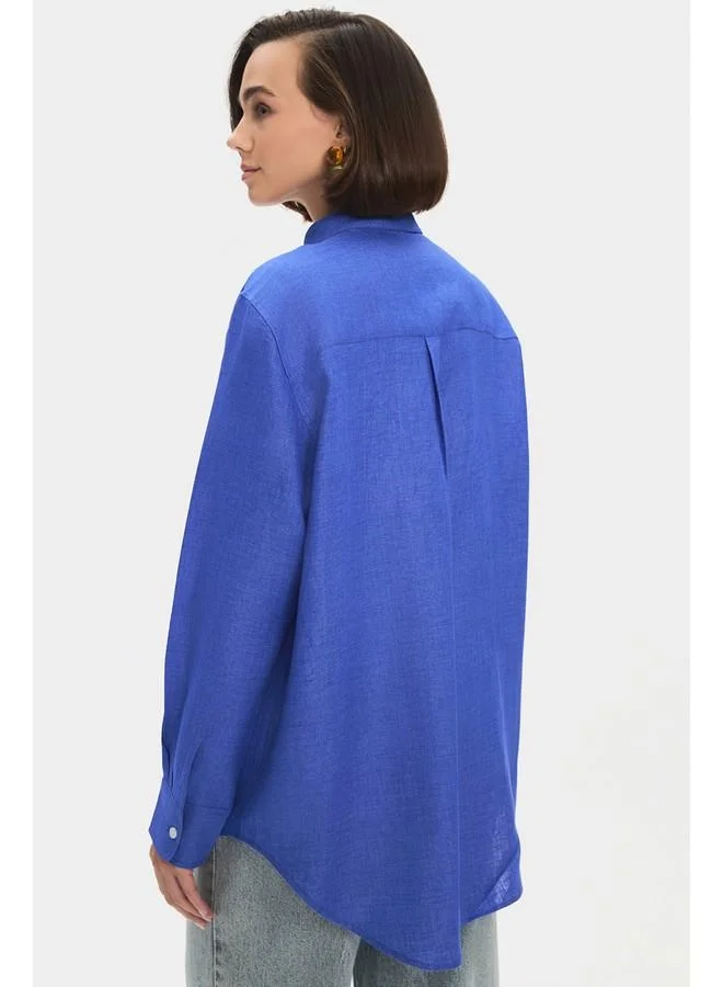 JUNE June Women Regular/Normal Fit 100% Linen Shirt Saxe