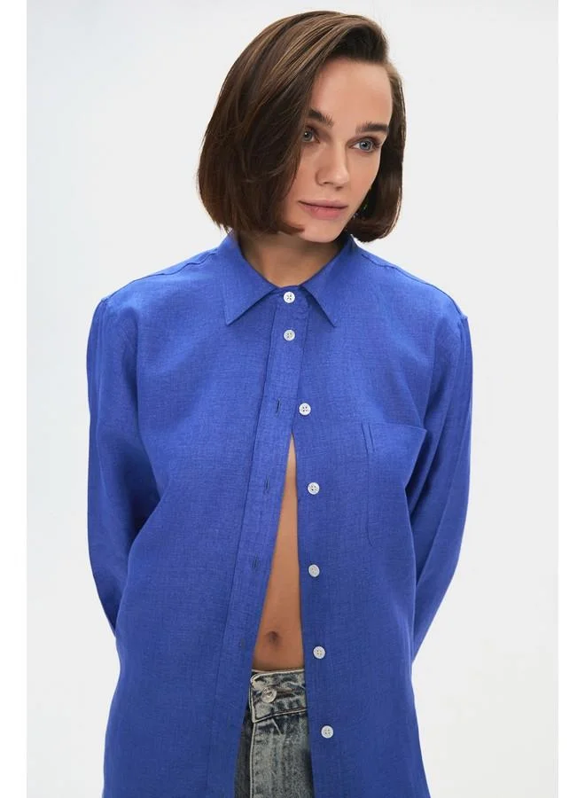 JUNE June Women Regular/Normal Fit 100% Linen Shirt Saxe