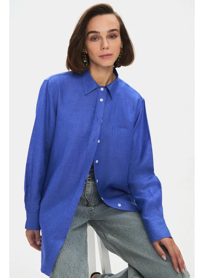JUNE June Women Regular/Normal Fit 100% Linen Shirt Saxe