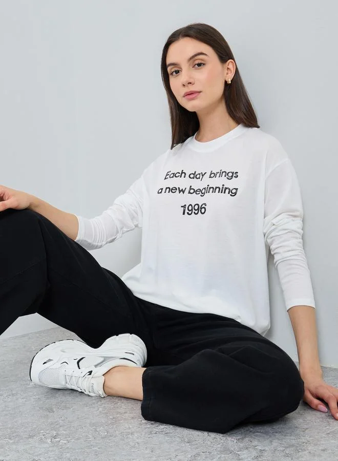 Take Two Take Two Women White Slogan Oversized T-Shirt