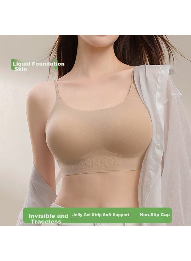 Modal Seamless Bra Top Liquid Foundation Women's Breathable Invisible Bra Small Chest Push-up Wire-free Thin Shoulder Strap Beauty Back M - Image 1