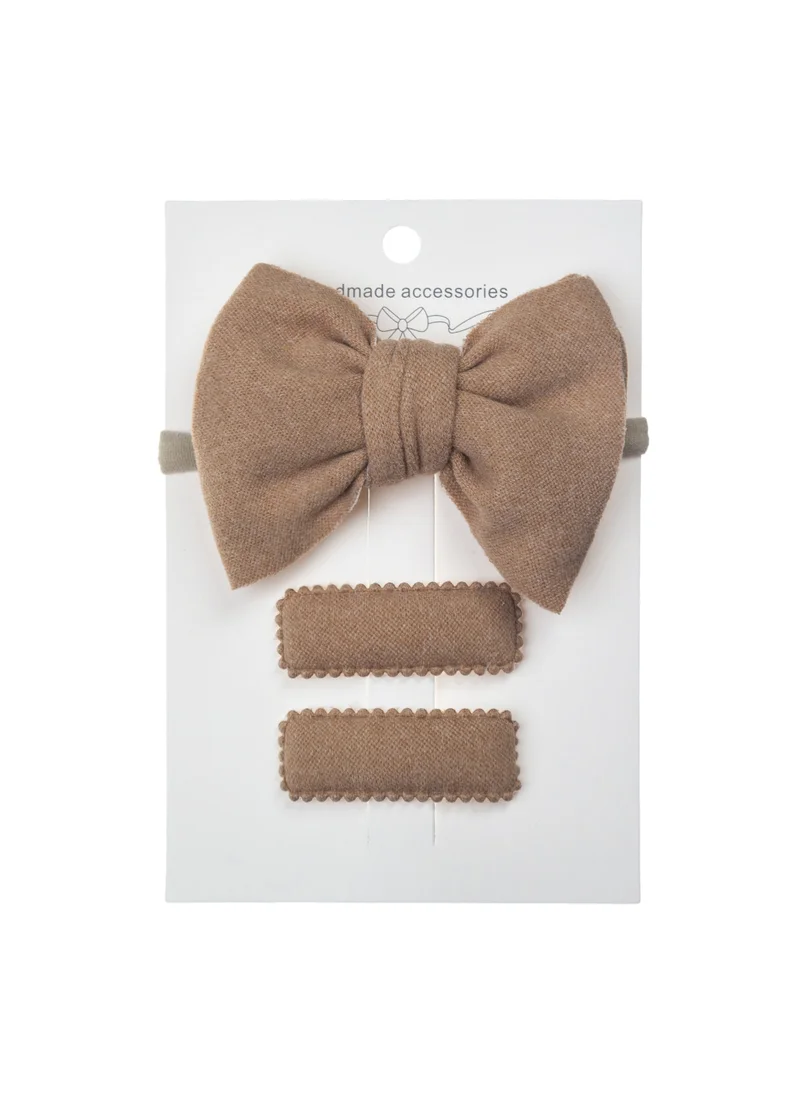 دىدانيالا Dianna Ribbon Bow Headband Set with Clips For Babies and Girls - Brown