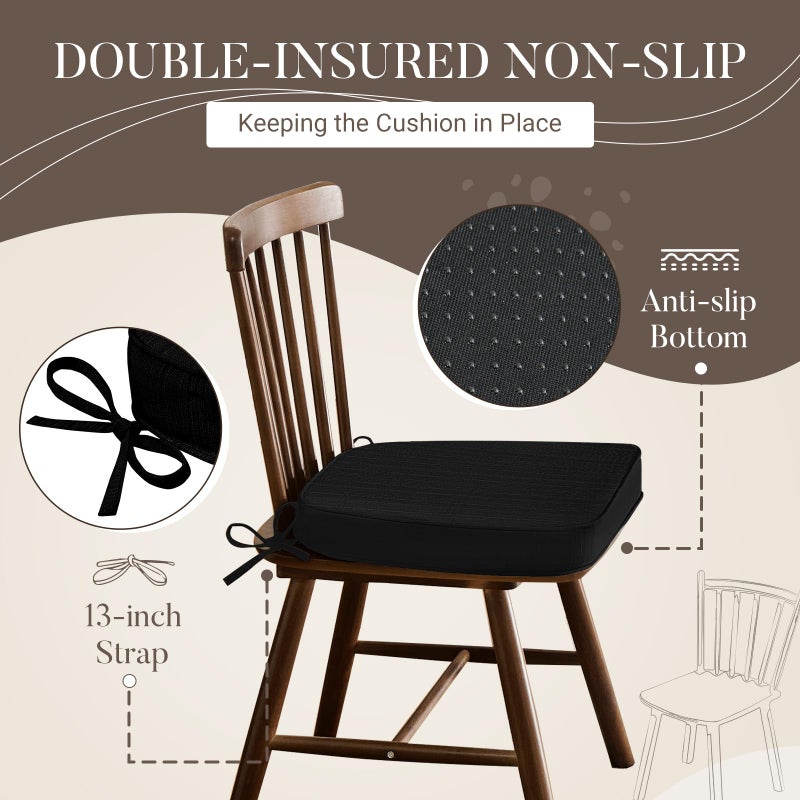 Basic Beyond Chair Cushions for Dining Chairs 4 Pack, D-Shaped Kitchen Chair Cushions with Ties Set of 4, 2.5" Thick Seat Cushions for Dining Room/Kitchen Chairs, 17" x 16", Black - Image 5