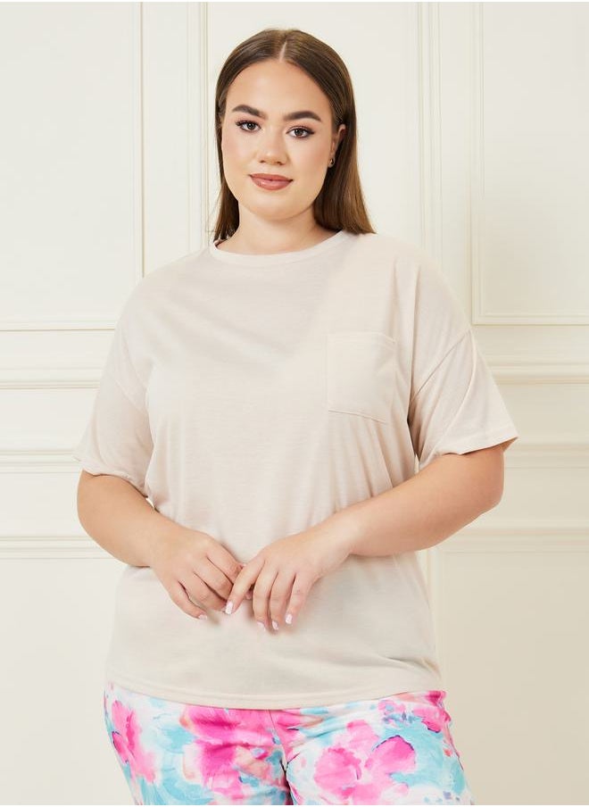 Styli - Drop Shoulder Pocket T-Shirt & Floral Pyjama Set - Image 1