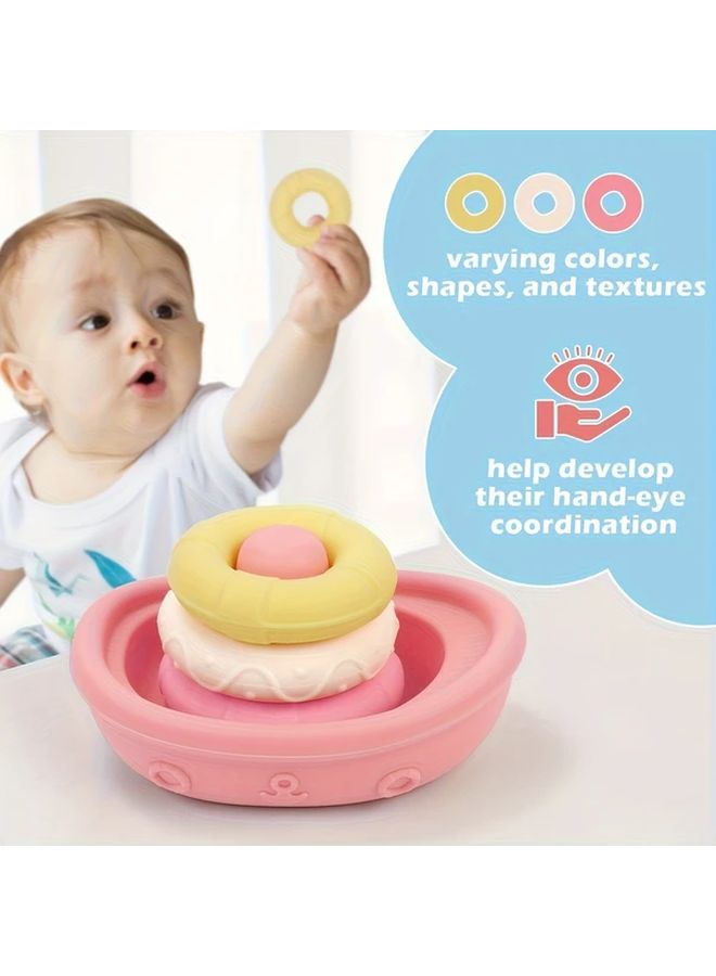 Blue Gray Beige Stackable Bath Boats Toy Floating Bathtub Toys For Baby Toddler - Image 5