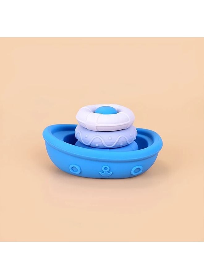 Blue Gray Beige Stackable Bath Boats Toy Floating Bathtub Toys For Baby Toddler - Image 1