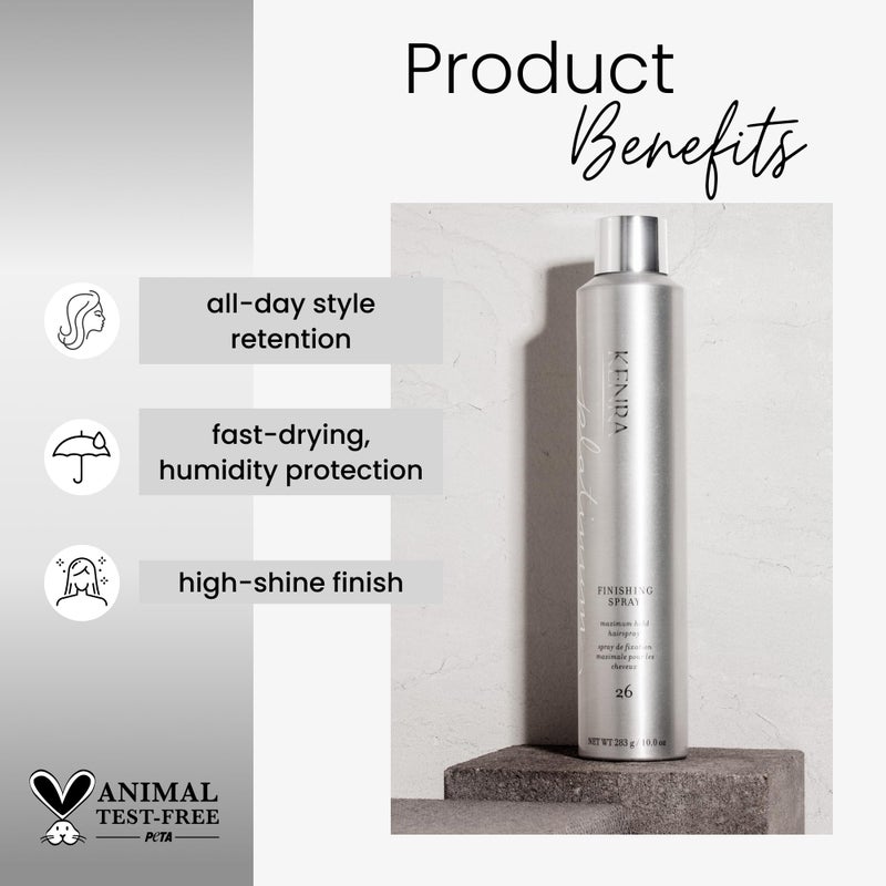 Kenra Platinum Finishing Spray 26 80% | Maximum Hold Hairspray | Fast-drying, Non-Flaking, Non-Drying | Humidity-Resistant |All-Day Style Retention |High-Shine Finish |All Hair Types | 10 oz - Image 1