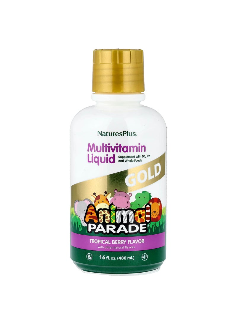 NaturesPlus Children's Animal Parade Gold Multivitamin Liquid, Tropical Berry, 16 fl oz (473.18 ml)