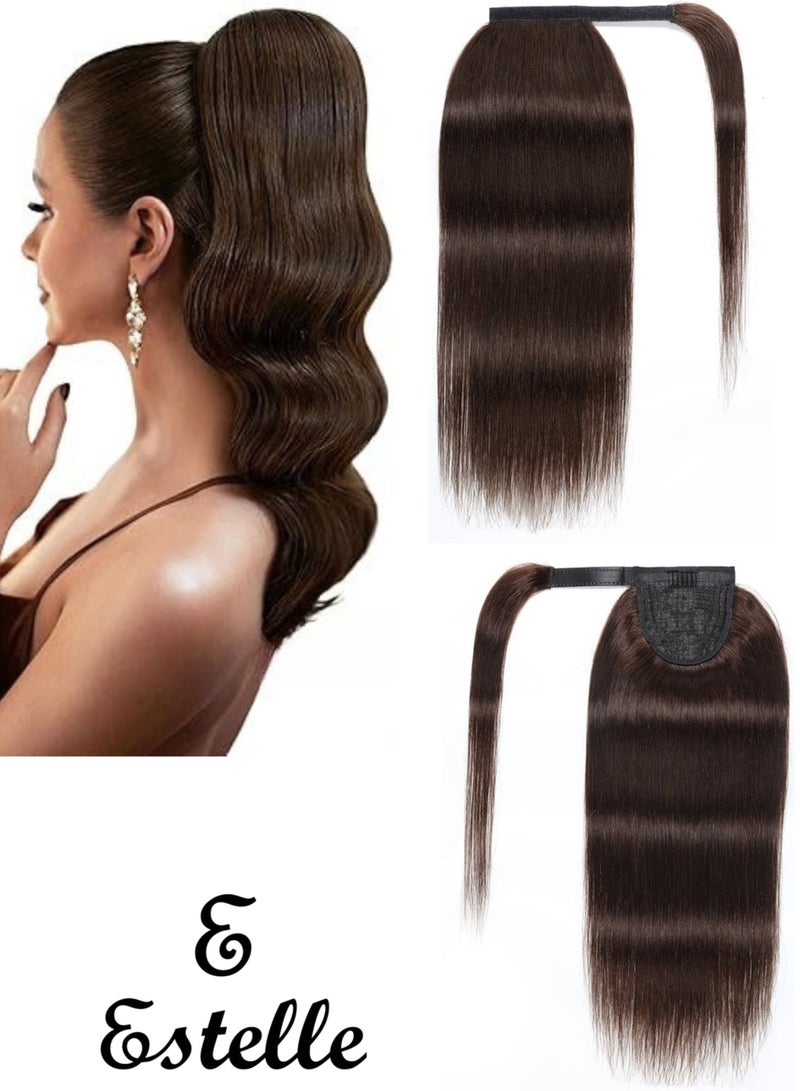 إستيل شعر الإنسان بني غامق تمديد ذيل حصان كليب في وصلات شعر ذيل حصان - Image 1