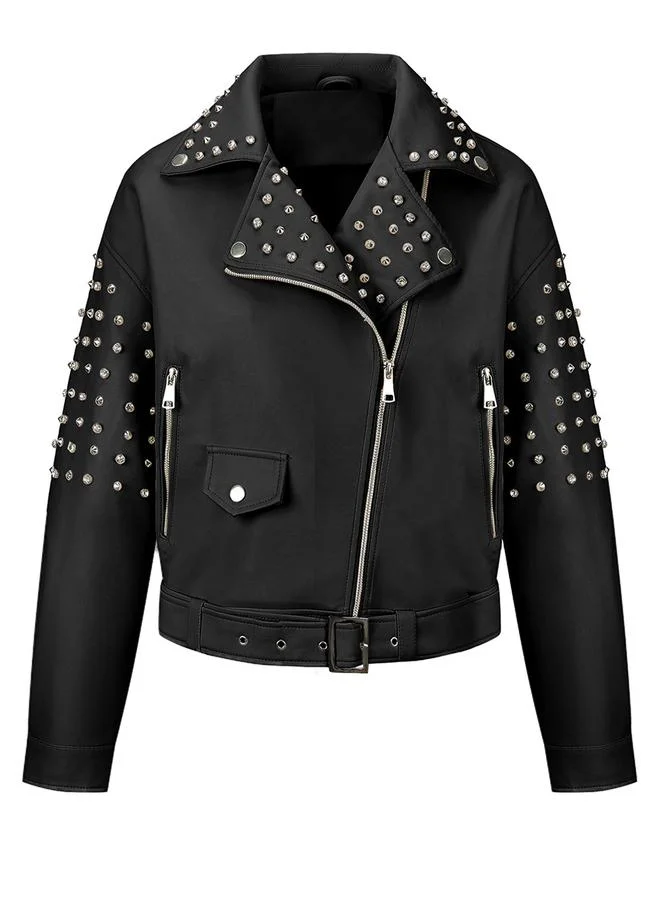 Take Two Studded Biker Jacket with Belt
