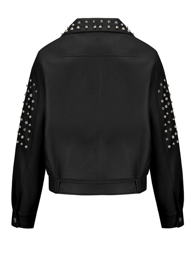 تايك تو جاكيت بايكر مزين بالمسامير وحزام - Image 2