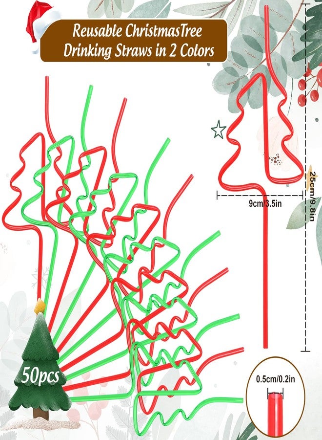 Whaline شربات بلاستيكية حمراء وخضراء من واهلين 50 قطعة لشجرة عيد الميلاد، شربات حلقة مجنونة لمشروبات الكوكتيل وزينة العيد - Image 2
