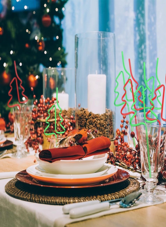 Whaline شربات بلاستيكية حمراء وخضراء من واهلين 50 قطعة لشجرة عيد الميلاد، شربات حلقة مجنونة لمشروبات الكوكتيل وزينة العيد - Image 4