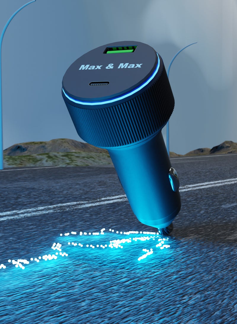 Max & Max 52W Fast Car Charger Dual Port USB-A & Type-C PD + QC 3.0 Adapter – Compatible with iPhone 15/14/13/12/11 Series, Samsung S23/S22 Ultra, Huawei, Android & iPad Mini – Black - Image 3