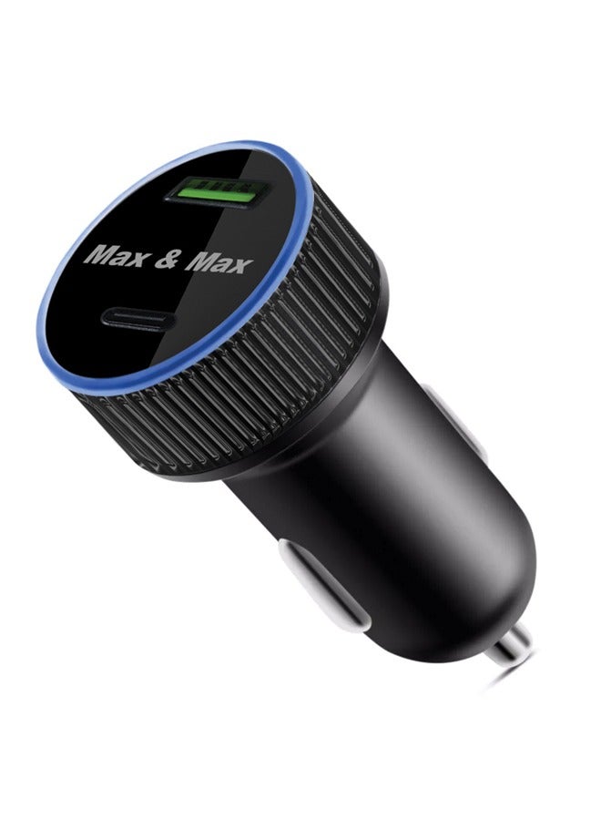Max & Max 52W Fast Car Charger Dual Port USB-A & Type-C PD + QC 3.0 Adapter – Compatible with iPhone 15/14/13/12/11 Series, Samsung S23/S22 Ultra, Huawei, Android & iPad Mini – Black - Image 4