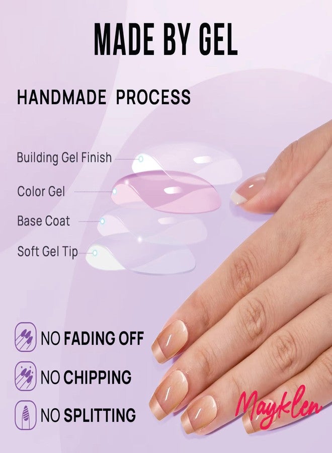 Mayklen French Peach Gold Fake Nails Artificial Nails Art - 24 Pcs, Pure Color False Nails Press On Nails, Reusable Glossy Nails Extension With Glue Stickers, Nail File & Wood Stick - Image 3