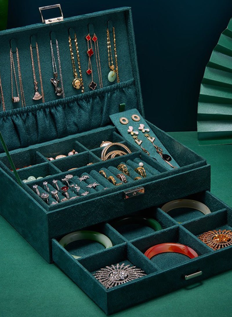 ETG High Capacity Multi-Layer Jewelry Box for Women Velvet with 2 Drawers Jewelry Storage Drawer Display for Necklaces Rings Bracelets  - Image 1