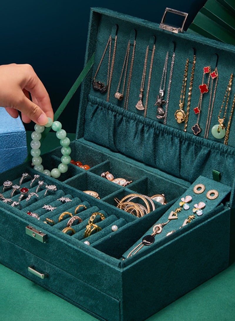 ETG High Capacity Multi-Layer Jewelry Box for Women Velvet with 2 Drawers Jewelry Storage Drawer Display for Necklaces Rings Bracelets  - Image 4
