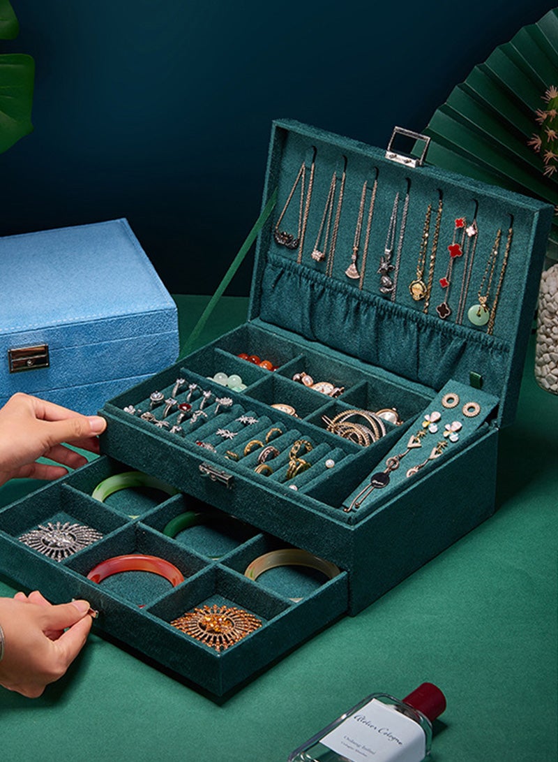 ETG High Capacity Multi-Layer Jewelry Box for Women Velvet with 2 Drawers Jewelry Storage Drawer Display for Necklaces Rings Bracelets  - Image 2