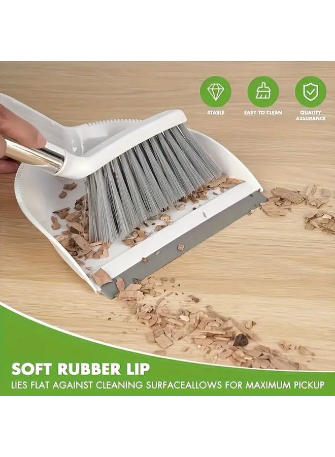 White Compact Broom and Dustpan Set with Hanging Storage Easy Hair Removal Camping Shovel Brush - Image 2
