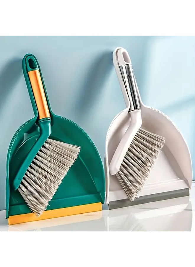 White Compact Broom and Dustpan Set with Hanging Storage Easy Hair Removal Camping Shovel Brush - Image 1