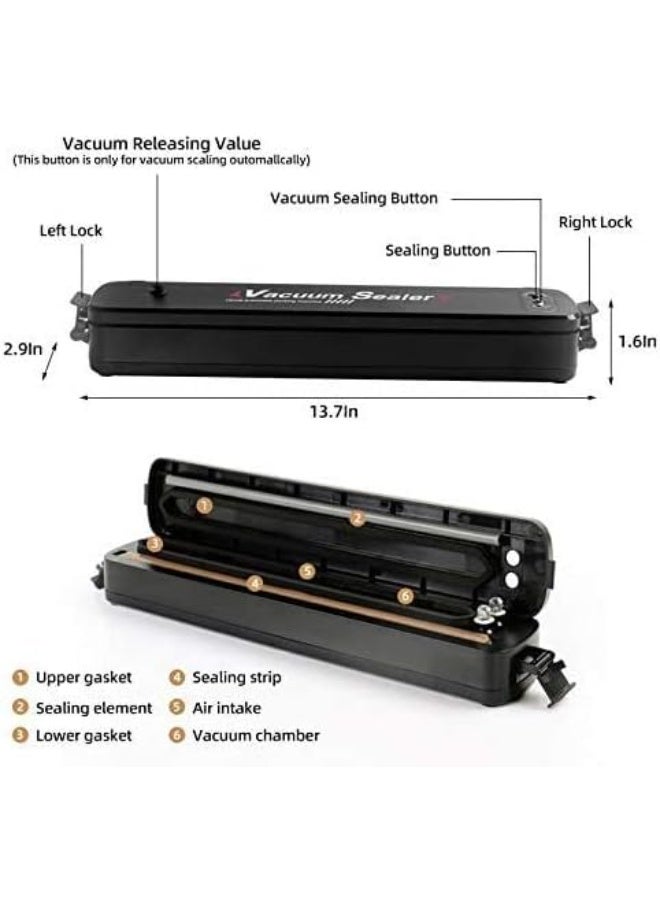 Hands-Free Vacuum Food Sealer for Food Preservation, Smart One-Touch Food Sealer, LED Indicator Light, Easy to Clean, 5 Vacuum Bags Included - Vacuum Sealer - Product Sealer and Food Preserver - Food Vacuum Packer and Sealer - Food Vacuum Sealer and Sealer - Thermal Food Bag Sealer - Image 2