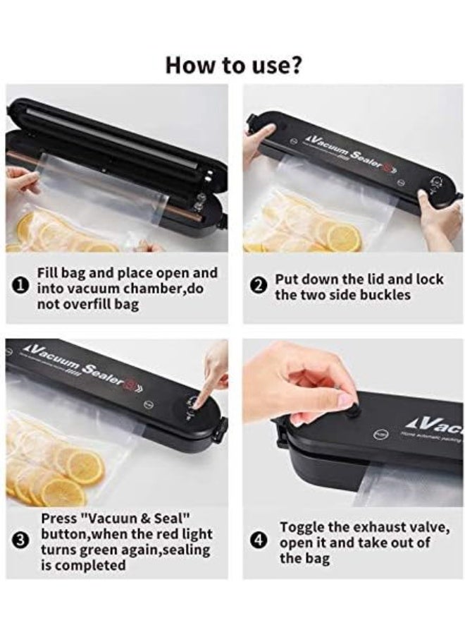 Hands-Free Vacuum Food Sealer for Food Preservation, Smart One-Touch Food Sealer, LED Indicator Light, Easy to Clean, 5 Vacuum Bags Included - Vacuum Sealer - Product Sealer and Food Preserver - Food Vacuum Packer and Sealer - Food Vacuum Sealer and Sealer - Thermal Food Bag Sealer - Image 4