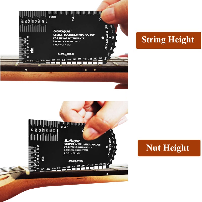 Baroque String Action Gauge Precision Guitar Ruler Multifunctional Guitar Setup Kits Tool Leather Case Polished Edge, Black - Image 4