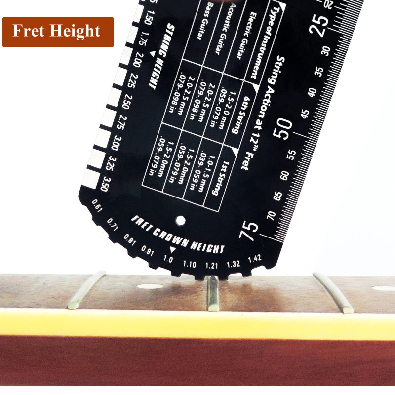 Baroque String Action Gauge Precision Guitar Ruler Multifunctional Guitar Setup Kits Tool Leather Case Polished Edge, Black - Image 3