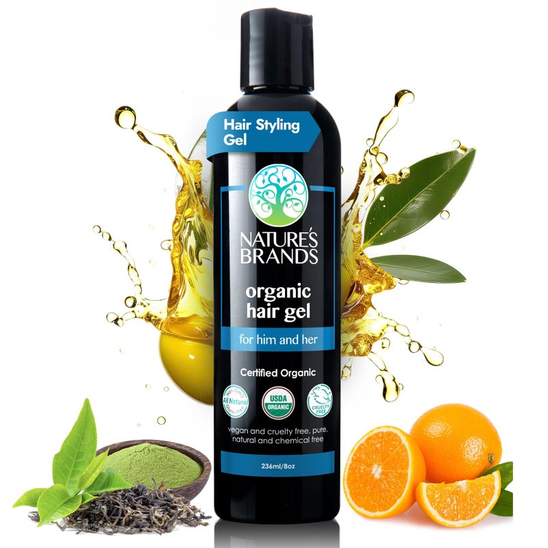 Nature's Brands Natureâ€™s Brand - Herbal Choice Mari Organic Hair Gel, 8 Oz - All-Day Hold for Curly & Straight Hair, Nourishing, Rosehip & Olive Oil Gel with Sweet Orange, Lemongrass - Hydrates Color-Treated Hair - Image 1