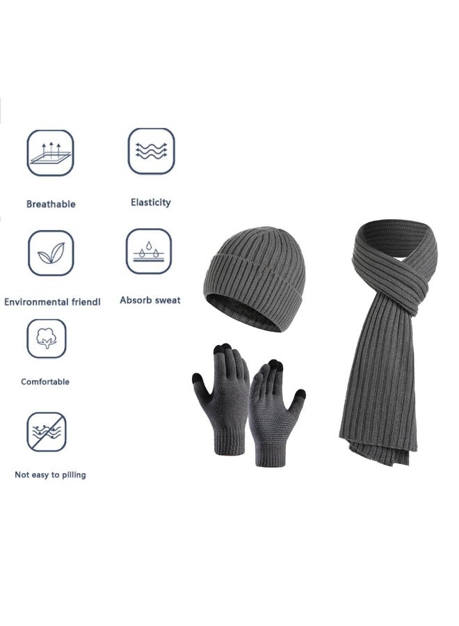 بمعنى سحر بمعنى حديقة مجموعة من 3 قطع من قبعات بيني الشتوية ووشاح وقفازات وقبعات تزلج وقفازات تعمل باللمس تناسب النساء والرجال قبعات متطابقة للشتاء الدافئة مبطنة بالصوف ووشاح وقفازات مجموعة للرياضة والسفر في الهواء الطلق، رمادي - Image 2