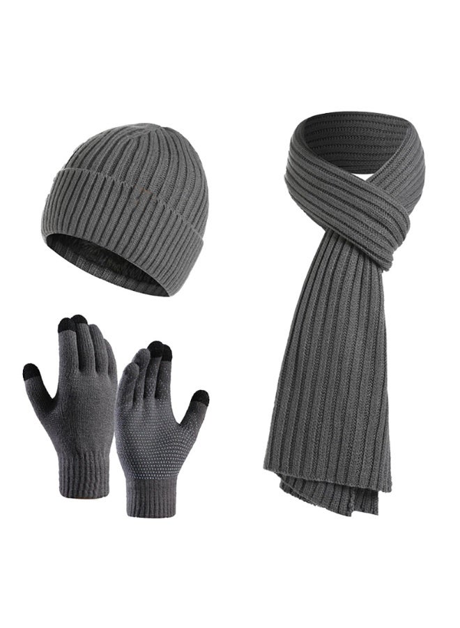 بمعنى سحر بمعنى حديقة مجموعة من 3 قطع من قبعات بيني الشتوية ووشاح وقفازات وقبعات تزلج وقفازات تعمل باللمس تناسب النساء والرجال قبعات متطابقة للشتاء الدافئة مبطنة بالصوف ووشاح وقفازات مجموعة للرياضة والسفر في الهواء الطلق، رمادي - Image 1