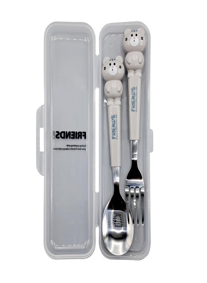 Right Products Friends Cute Animal Utensil Set, Stainless Steel Kids Spoon and Fork with Panda, Frog, Bear Handles, 2-Piece Flatware Set for Children (Standard, Cat) - Image 3
