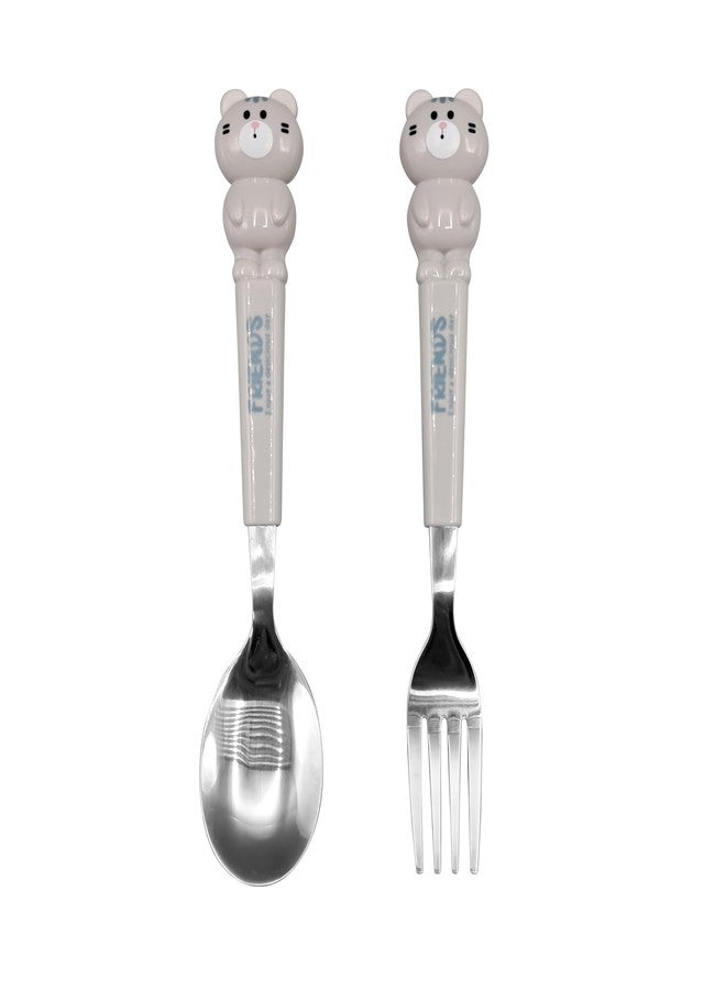 Right Products Friends Cute Animal Utensil Set, Stainless Steel Kids Spoon and Fork with Panda, Frog, Bear Handles, 2-Piece Flatware Set for Children (Standard, Cat) - Image 4