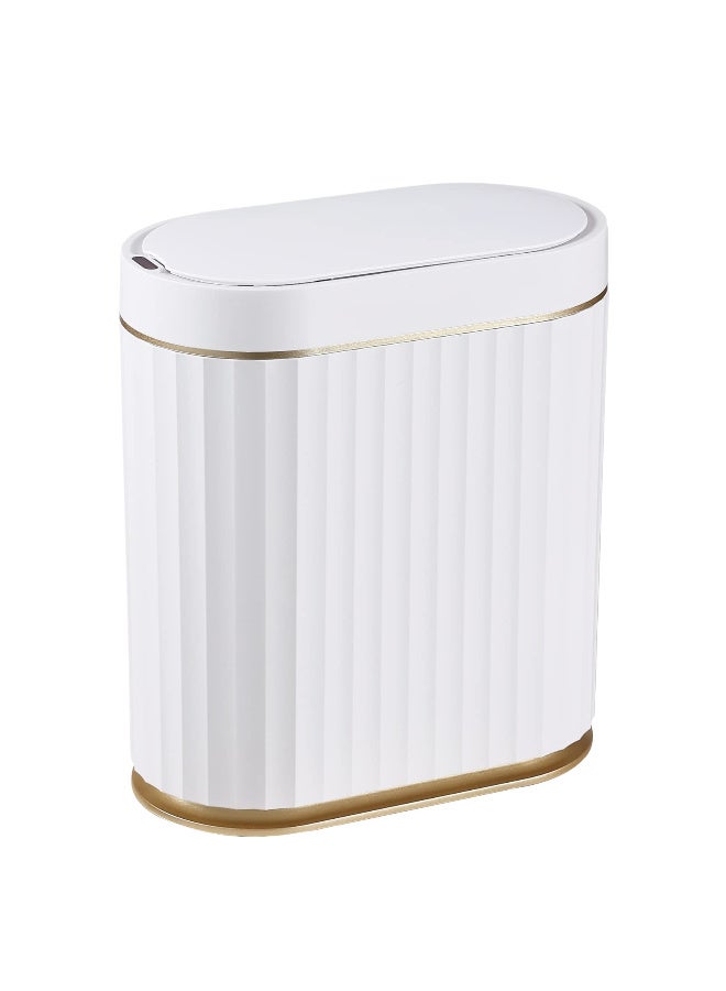 2 Gallon Automatic Sensor Trash Can, IPX5 Waterproof Motion Sensor Garbage Bin with Lid, White & Gold Plastic for Bathroom, Bedroom, Kitchen,  Office - Image 1