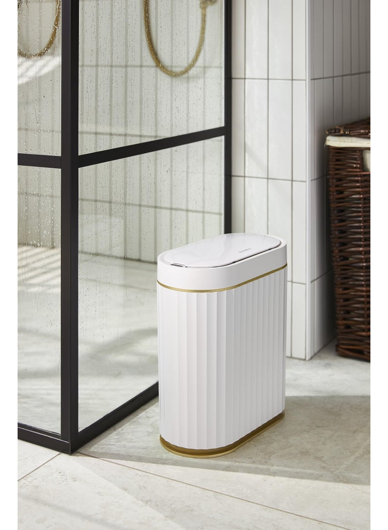 2 Gallon Automatic Sensor Trash Can, IPX5 Waterproof Motion Sensor Garbage Bin with Lid, White & Gold Plastic for Bathroom, Bedroom, Kitchen,  Office - Image 3