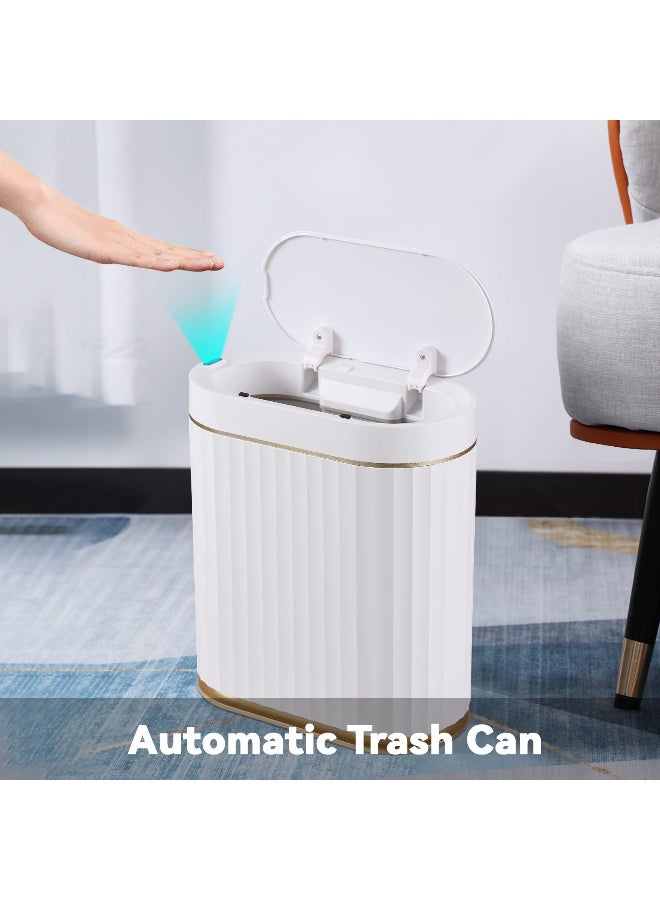 2 Gallon Automatic Sensor Trash Can, IPX5 Waterproof Motion Sensor Garbage Bin with Lid, White & Gold Plastic for Bathroom, Bedroom, Kitchen,  Office - Image 4