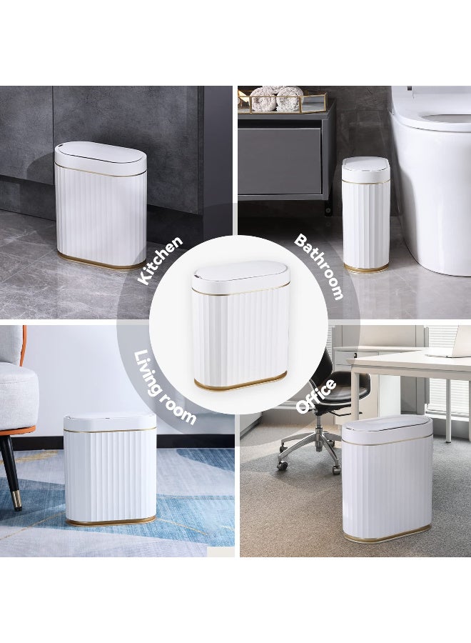 2 Gallon Automatic Sensor Trash Can, IPX5 Waterproof Motion Sensor Garbage Bin with Lid, White & Gold Plastic for Bathroom, Bedroom, Kitchen,  Office - Image 5