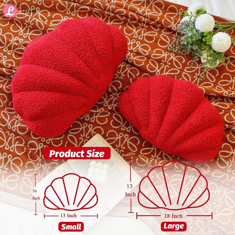 Lfsaaj Red Seashell Throw Pillows, Shell Shaped Throw Pillows, 13 Inch Soft Home Decorative Pillow Plush Cushion for Bed Couch Living Sofa Room Decor Accent Throw Pillow - Image 3
