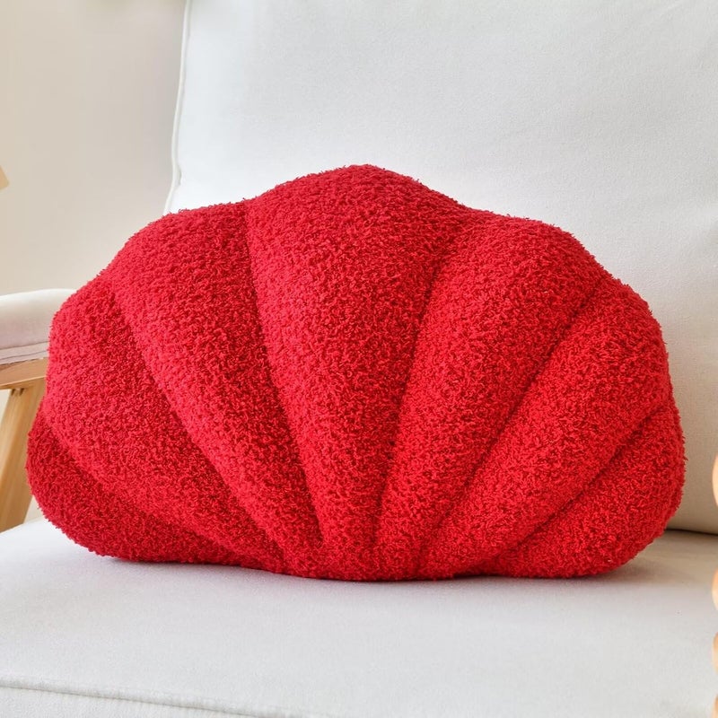 Lfsaaj Red Seashell Throw Pillows, Shell Shaped Throw Pillows, 13 Inch Soft Home Decorative Pillow Plush Cushion for Bed Couch Living Sofa Room Decor Accent Throw Pillow - Image 1