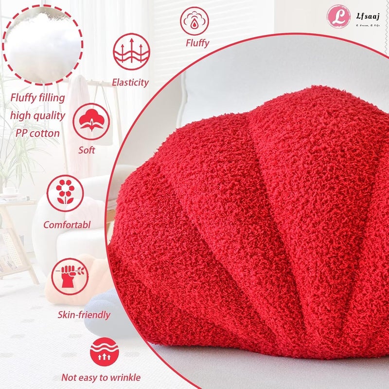 Lfsaaj Red Seashell Throw Pillows, Shell Shaped Throw Pillows, 13 Inch Soft Home Decorative Pillow Plush Cushion for Bed Couch Living Sofa Room Decor Accent Throw Pillow - Image 2