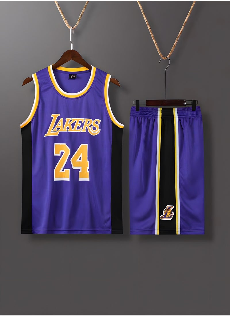 GROIC - Kobe Bryant Jersey 24# Basketball T Shirt and Shorts,Basketball Jersey for Adults,Basketball Suits,BasketballJersey Set(Purple,3XL) - Image 1